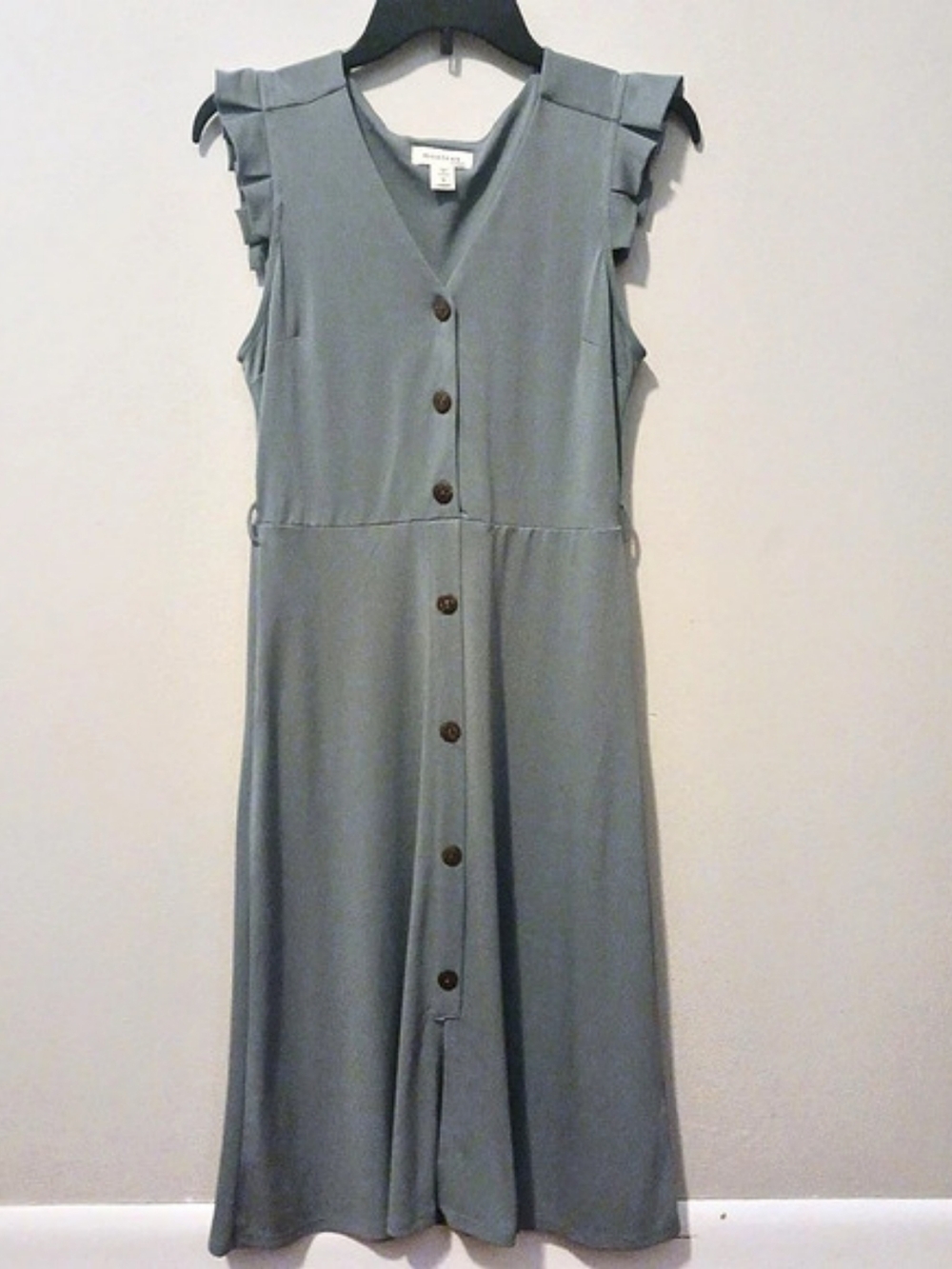Monteau Sage Green Button-Front Midi Dress Blue Small